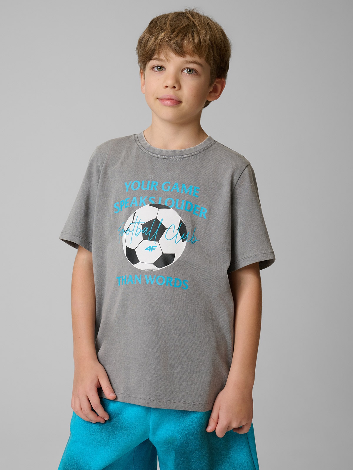 4F T-shirt regular z nadrukiem chłopięcy - szary 158 (12-13 lat)