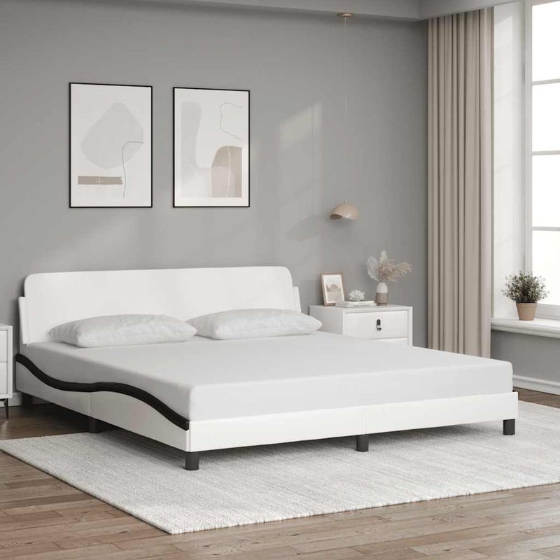 Łóżko tapicerowane rama łóżka ze stelażem białe skóra sztuczna 180x200 cm