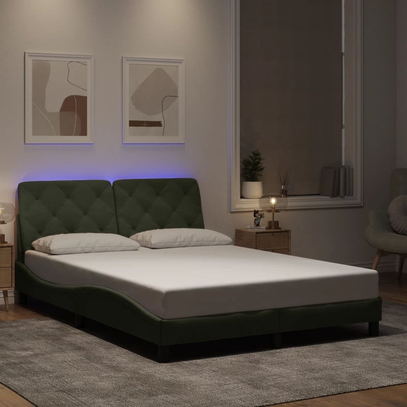 Łóżko tapicerowane rama łóżka ze stelażem szare aksamitne led 140x200 cm