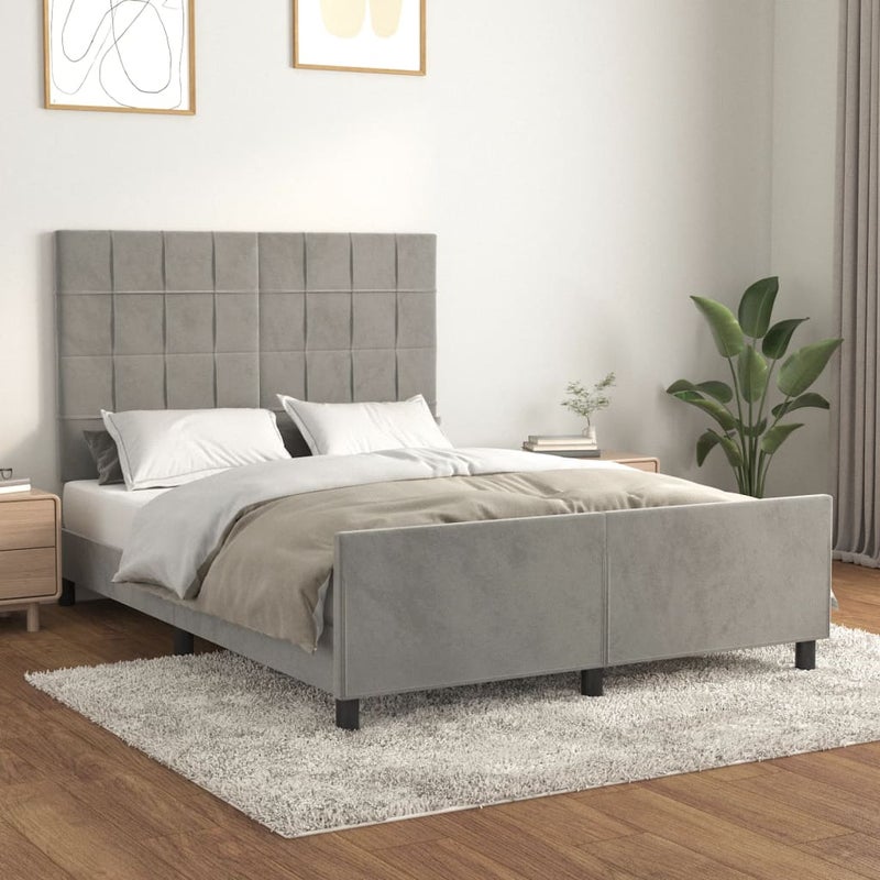 Łóżko tapicerowane rama łóżka ze stelażem szare aksamitne 140x190 cm