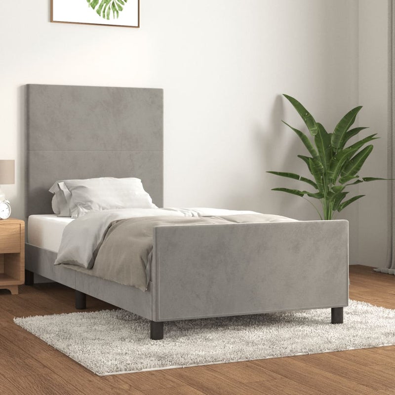Łóżko tapicerowane rama łóżka ze stelażem szare aksamitne 90x190 cm