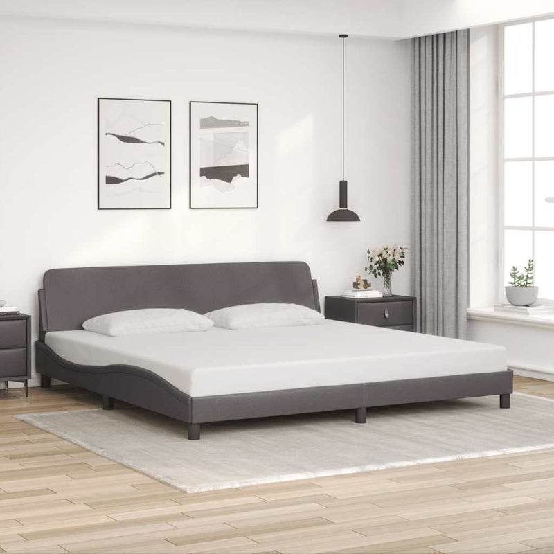 Łóżko Tapicerowane Rama Łóżka Ze Stelażem Szara Ekoskóra 200x200 cm