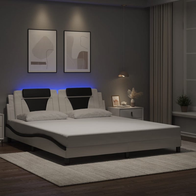 Łóżko tapicerowane rama łóżka ze stelażem białe skóra led 180x200 cm