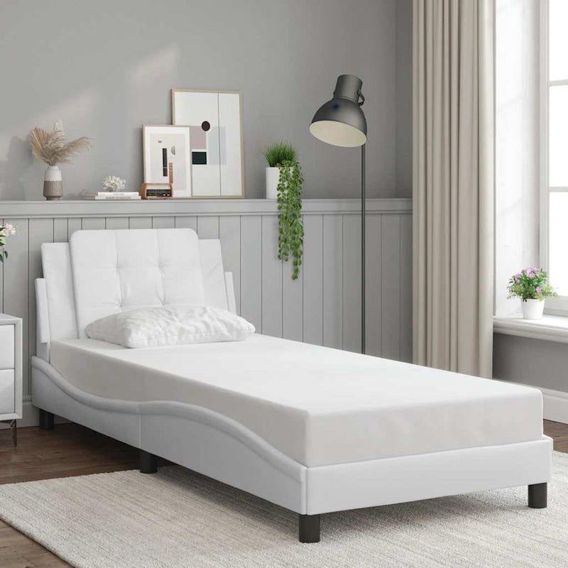 Łóżko tapicerowane rama łóżka ze stelażem białe skóra sztuczna 100x200 cm