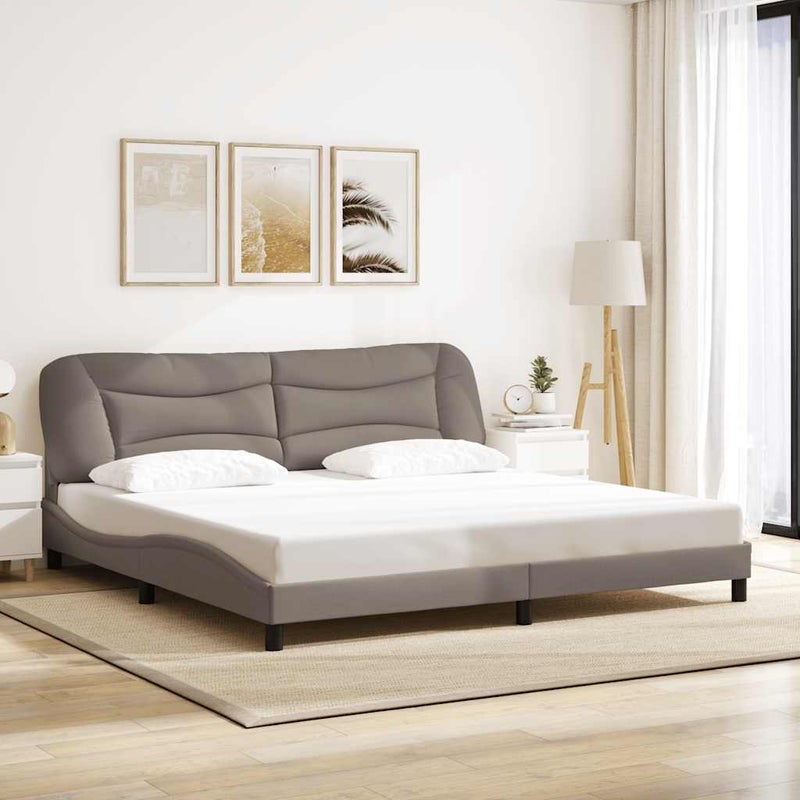 Łóżko Tapicerowane Taupe Tkanina Rama Łóżka Ze Stelażem 200x200 cm