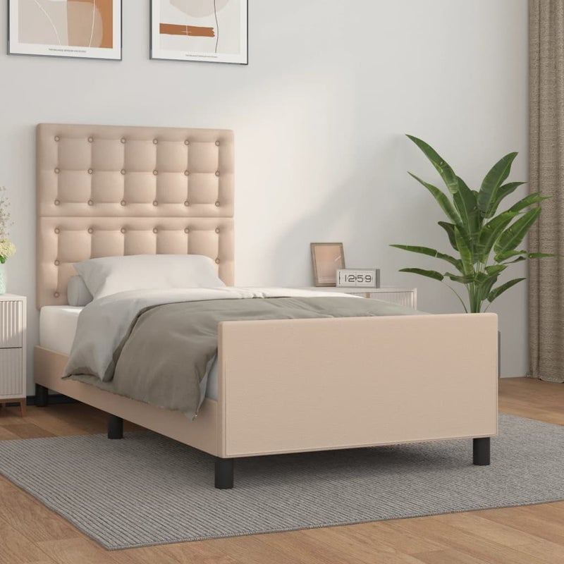 Łóżko tapicerowane rama łóżka ze stelażem brąz skóra sztuczna 90x200 cm