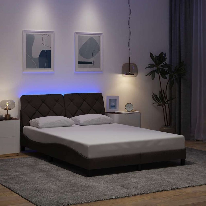 Łóżko Tapicerowane Brązowa Tkanina Rama Łóżka Ze Stelażem LED 120x200 cm