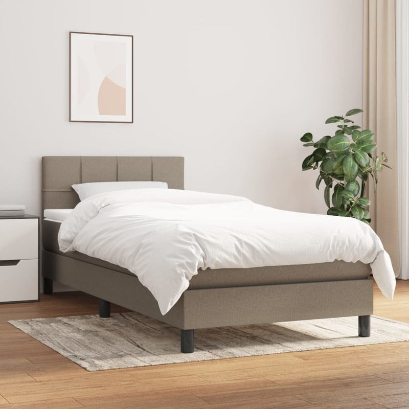 Łóżko Kontynentalne z Materacem Taupe Tkanina Łóżko Sypialniane Tapicerowane 90x200 cm