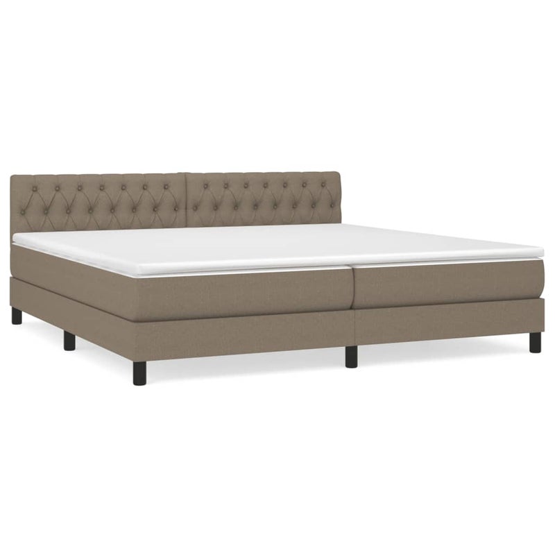 Łóżko Kontynentalne z Materacem Taupe Tkanina Łóżko Sypialniane Tapicerowane 200x200 cm