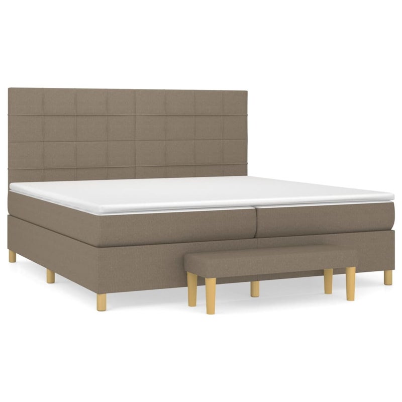 Łóżko Kontynentalne z Materacem Taupe Tkanina Łóżko Sypialniane Tapicerowane 200x200 cm