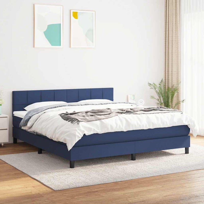 Łóżko z Materacem Kontynentalne Niebieska Tkanina Łóżko Sypialniane Tapicerowane 160x200cm