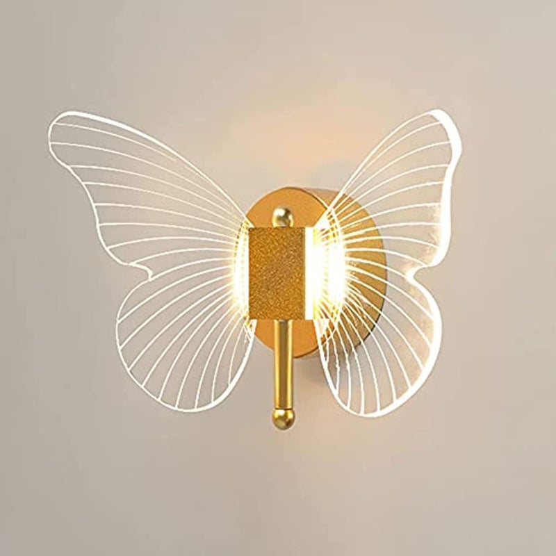 Złota lampa ścienna LED Butterfly 10 W – nowoczesne oświetlenie wewnętrzne – lampa przy łóżku/na wezgłowiu łóżka do sypialni (3000 K)
