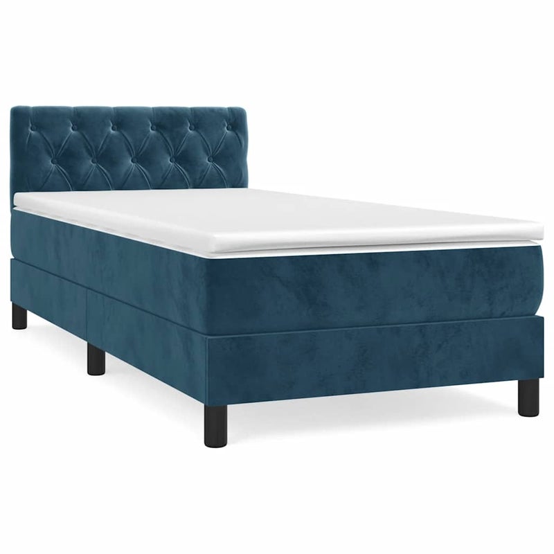 Łóżko z Materacem Kontynentalne Niebieski Aksamit Łóżko Sypialniane Tapicerowane 80x200 cm