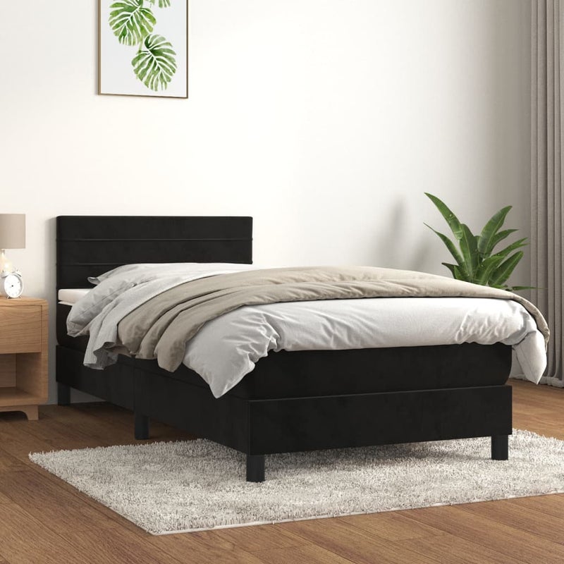 Łóżko z Materacem Czarny Aksamit Kontynentalne Łóżko Tapicerowane Do Sypialni Pokoju 90x190 cm
