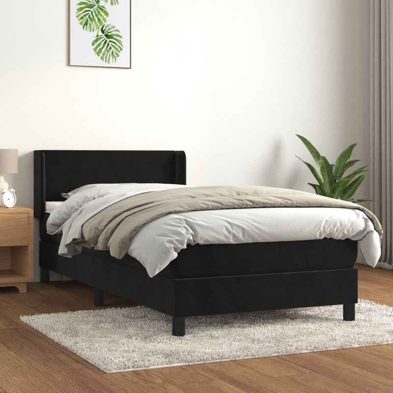 Łóżko z Materacem Czarny Aksamit Kontynentalne Łóżko Tapicerowane Do Sypialni Pokoju 80x200 cm