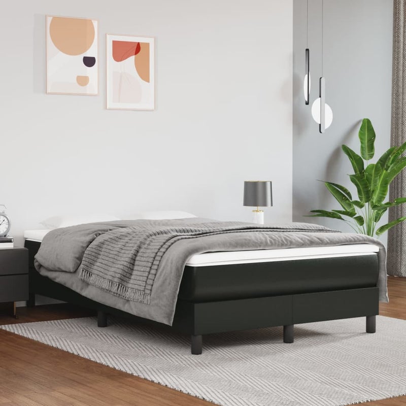 Łóżko z Materacem Czarna Ekoskóra Kontynentalne Łóżko Tapicerowane Do Sypialni Pokoju 120x200 cm