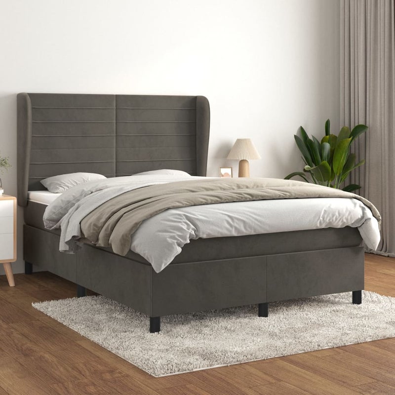 Łóżko Kontynentalne z Materacem Szare Łóżko Tapicerowane do Sypialni Pokoju 140x200cm