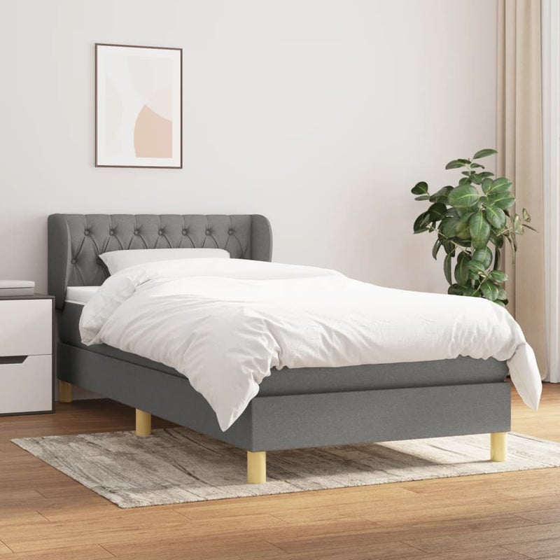 Łóżko Kontynentalne z Materacem Szare Łóżko Tapicerowane do Sypialni Pokoju 90x190 cm