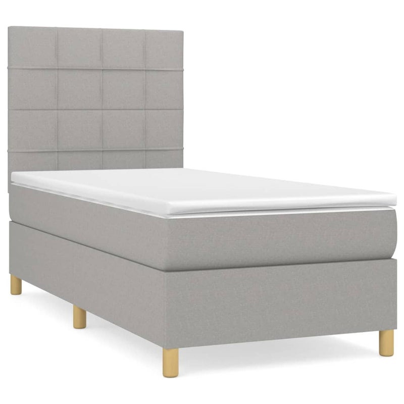 Łóżko Tapicerowane z Materacem Szara Tkanina Łóżko Kontynentalne Do Sypialni Pokoju 80x200 cm