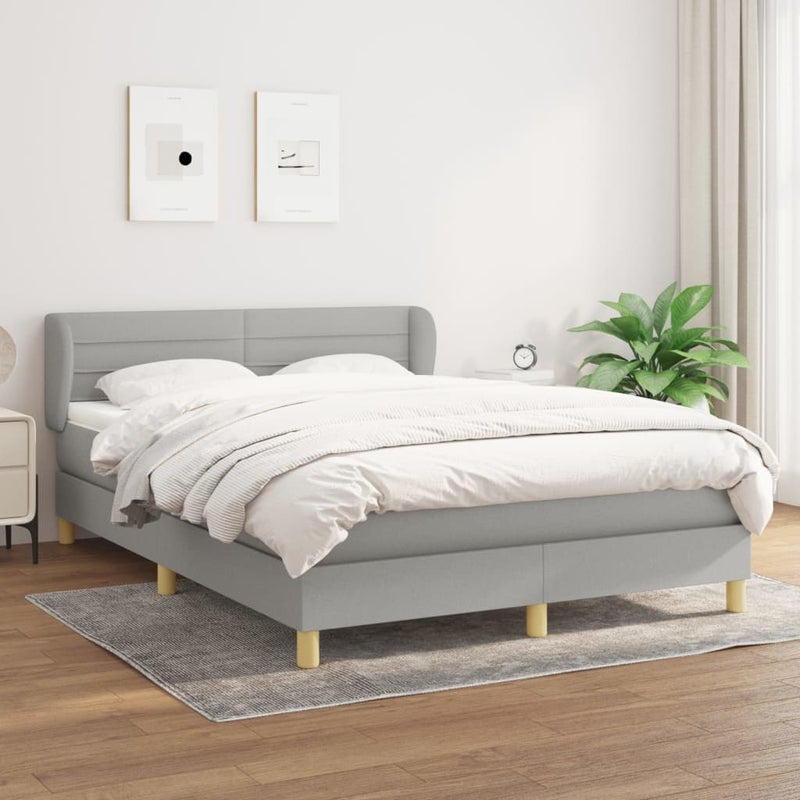 Łóżko Kontynentalne z Materacem Szare Łóżko Tapicerowane do Sypialni Pokoju 140x190cm
