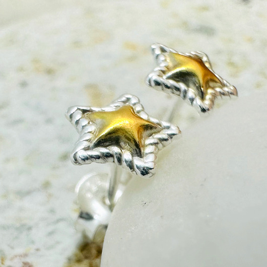 Złoto srebrne kolczyki gwiazdki, mini sztyfty