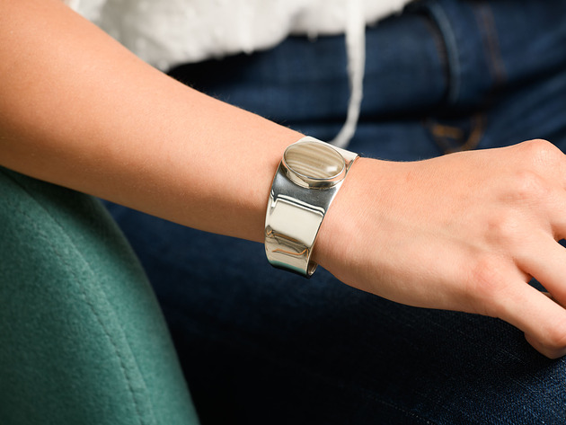 Damska srebrna bransoleta z krzemieniem pasiastym, mankietowa , sztywna