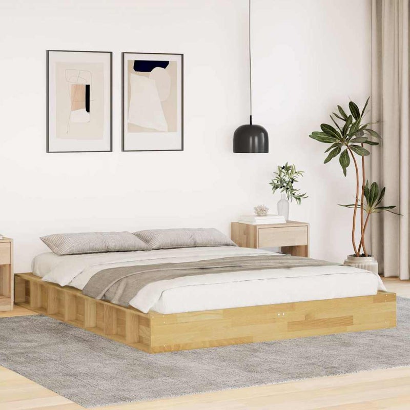 Łóżko Drewniane Brązowe Rama Łóżka Ze Stelażem Sypialnia Pokój 135x190 cm