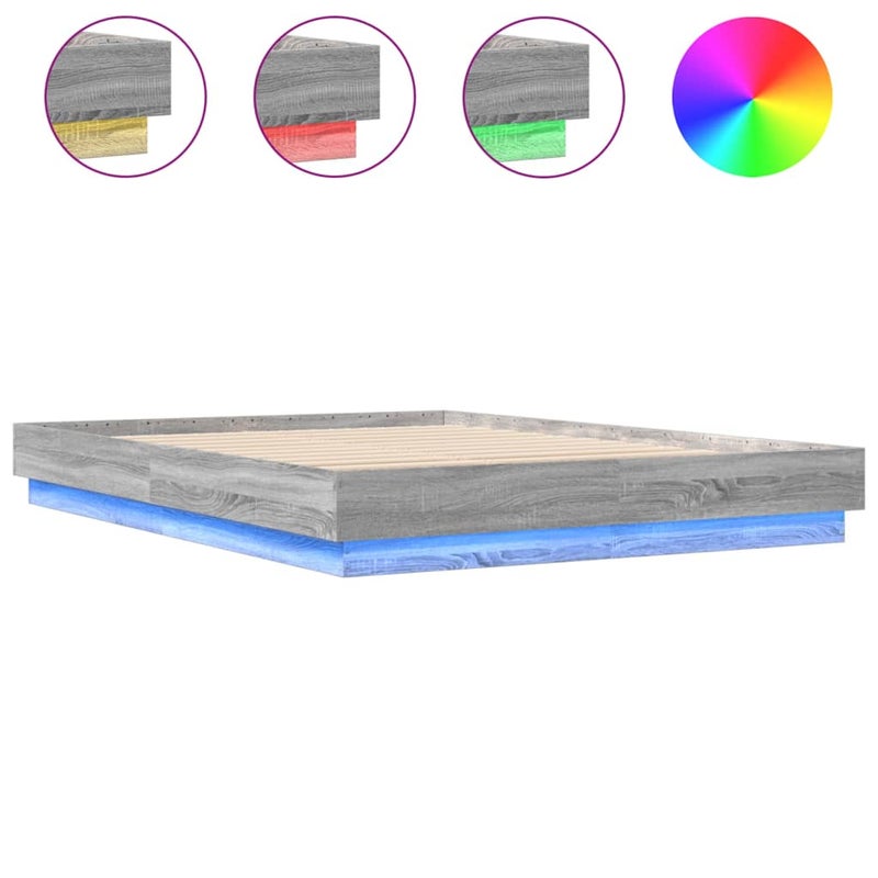 Łóżko Szare Rama Łóżka Ze Stelażem Do Sypialni Pokoju LED 120x200 cm