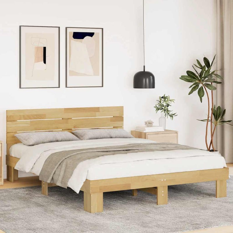 Łóżko Drewniane Brązowe Rama Łóżka Ze Stelażem Drewniana Do Sypialni Pokoju 135x190 cm