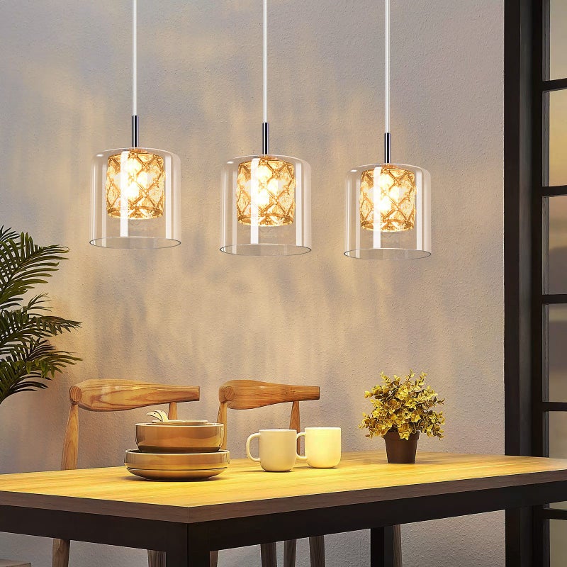 NETTLIFE Lampa Wisząca na Stół G9 3-punktowa Szkło Kryształ Vintage 120cm Regulowana Wysokość Żyrandol do Salonu i Jadalni (Bez Żarówek)