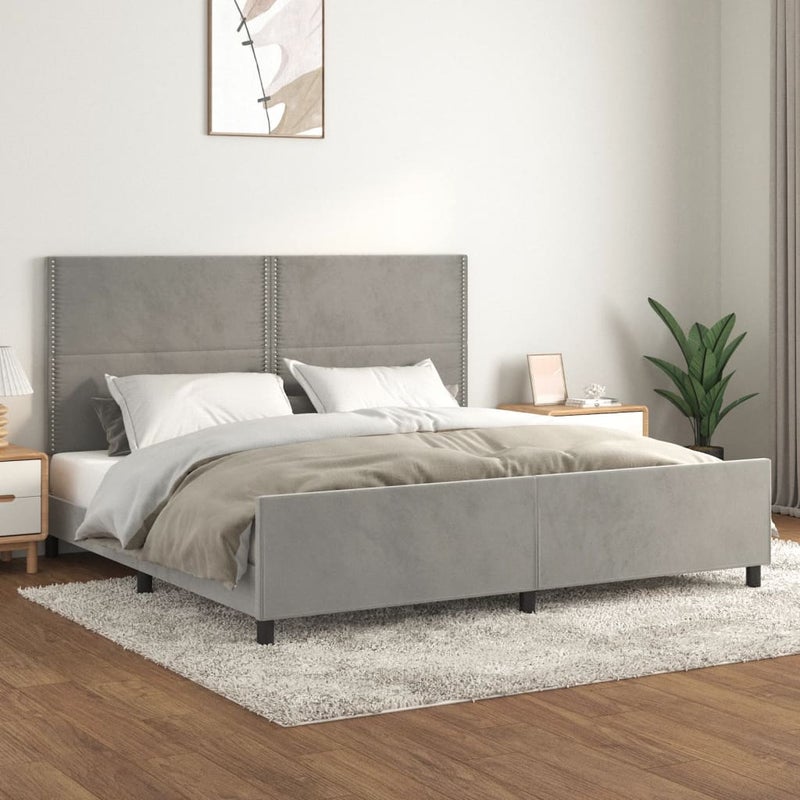 Łóżko tapicerowane rama łóżka ze stelażem szare aksamitne 200x200 cm