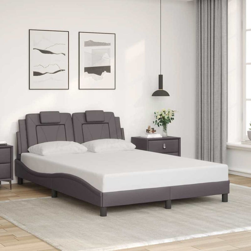 Łóżko tapicerowane rama łóżka ze stelażem szara skóra sztuczna 120x200 cm