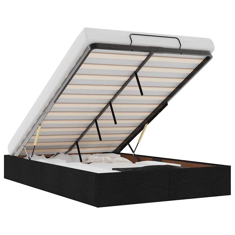 Łóżko Tapicerowane Czarne Tkanina z Materacem Podnośnik Sypialnia 120x200