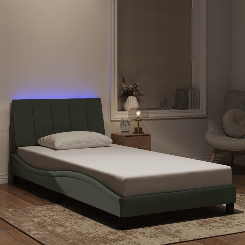 Łóżko tapicerowane rama łóżka ze stelażem szare aksamitne led 100x200 cm