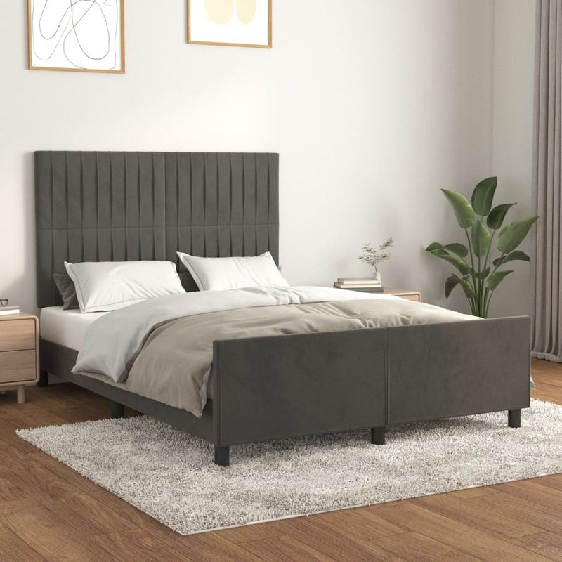 Łóżko tapicerowane rama łóżka ze stelażem szare aksamitne 140x200 cm