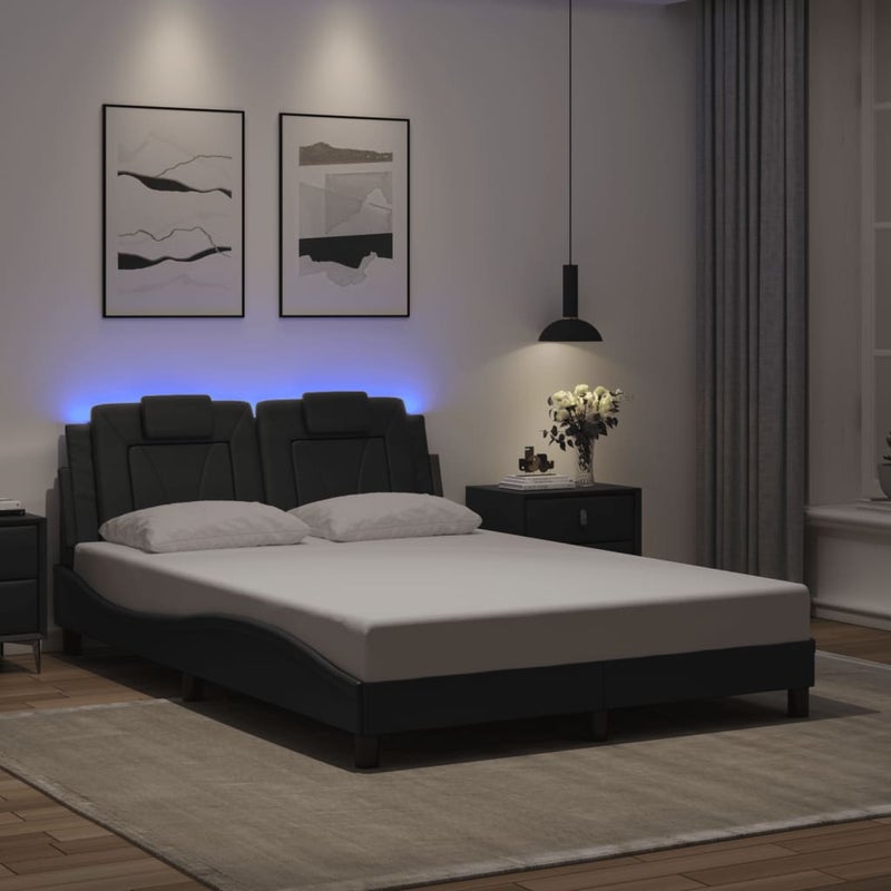 Łóżko Tapicerowane Rama Łóżka Ze Stelażem Szara Ekoskóra LED 140x190 cm