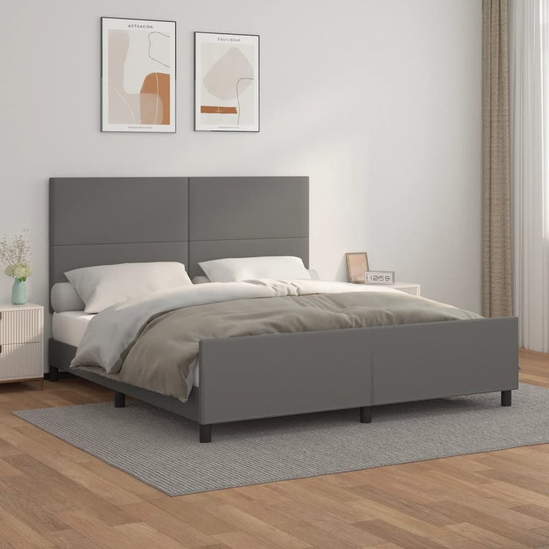 Łóżko tapicerowane rama łóżka ze stelażem szara skóra sztuczna 180x200 cm