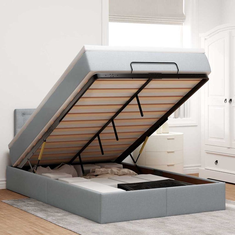 Łóżko Tapicerowane Szare z Materacem Podnośnik Sypialnia Tkanina 120x200 cm