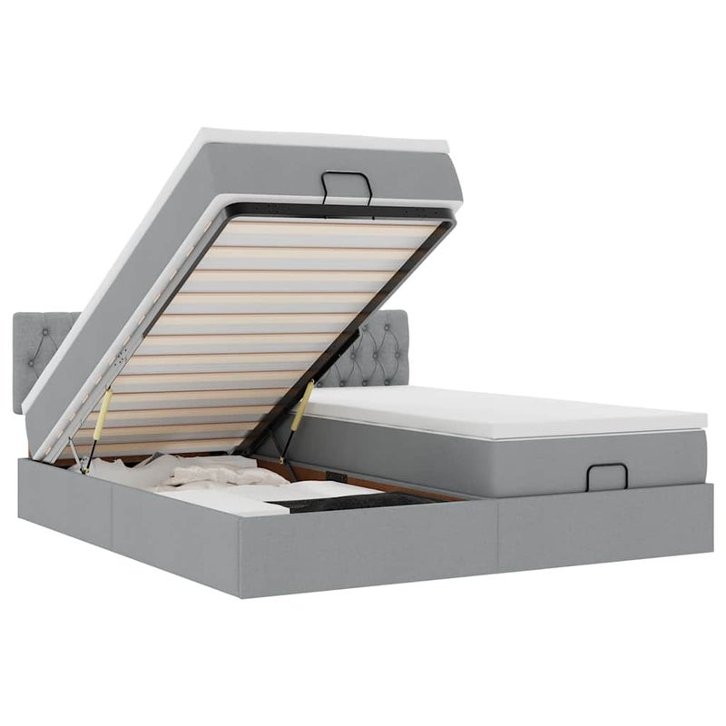Łóżko Tapicerowane Szare z Materacem Podnośnik Sypialnia Tkanina 180x200 cm