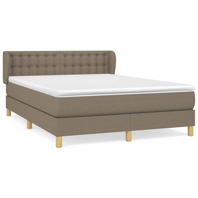 Łóżko Kontynentalne z Materacem Taupe Tkanina Łóżko Sypialniane Tapicerowane 140x190 cm