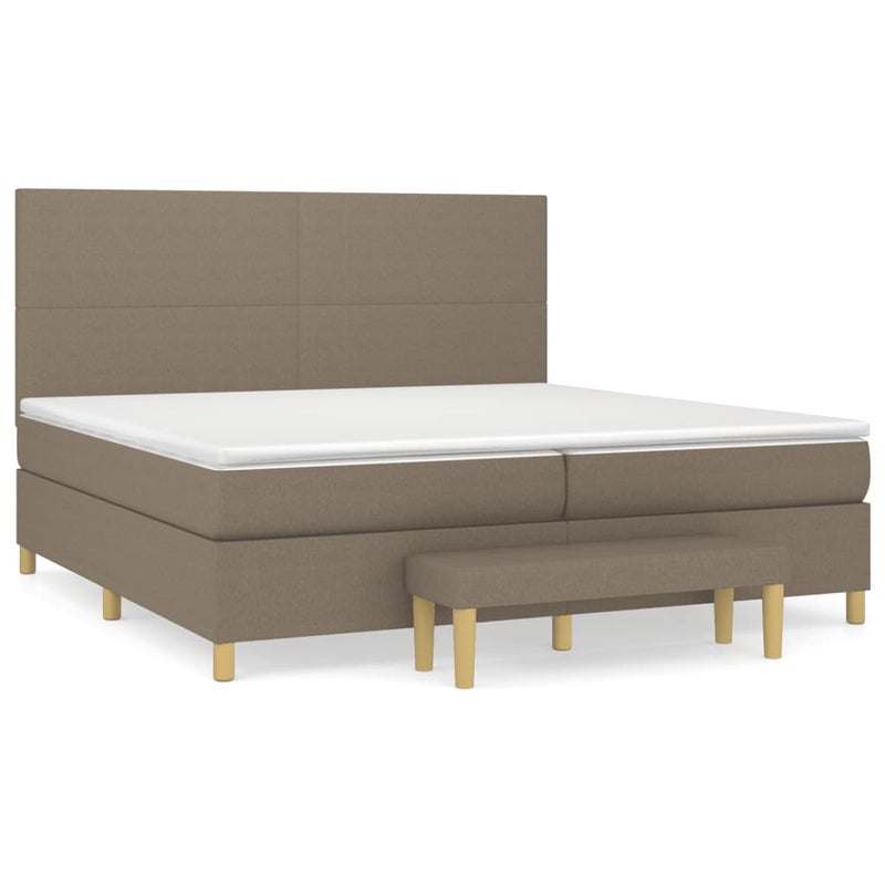 Łóżko Kontynentalne z Materacem Taupe Tkanina Łóżko Sypialniane Tapicerowane 200x200 cm