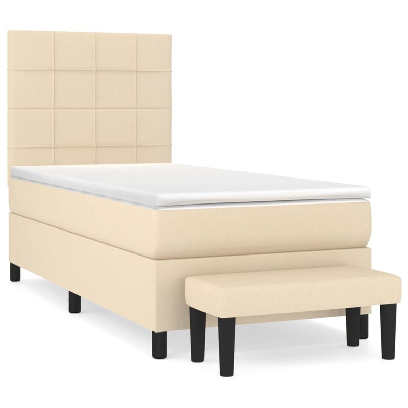 Łóżko Tapicerowane z Materacem Kontynentalne Kremowe Do Sypialni 80x200 cm