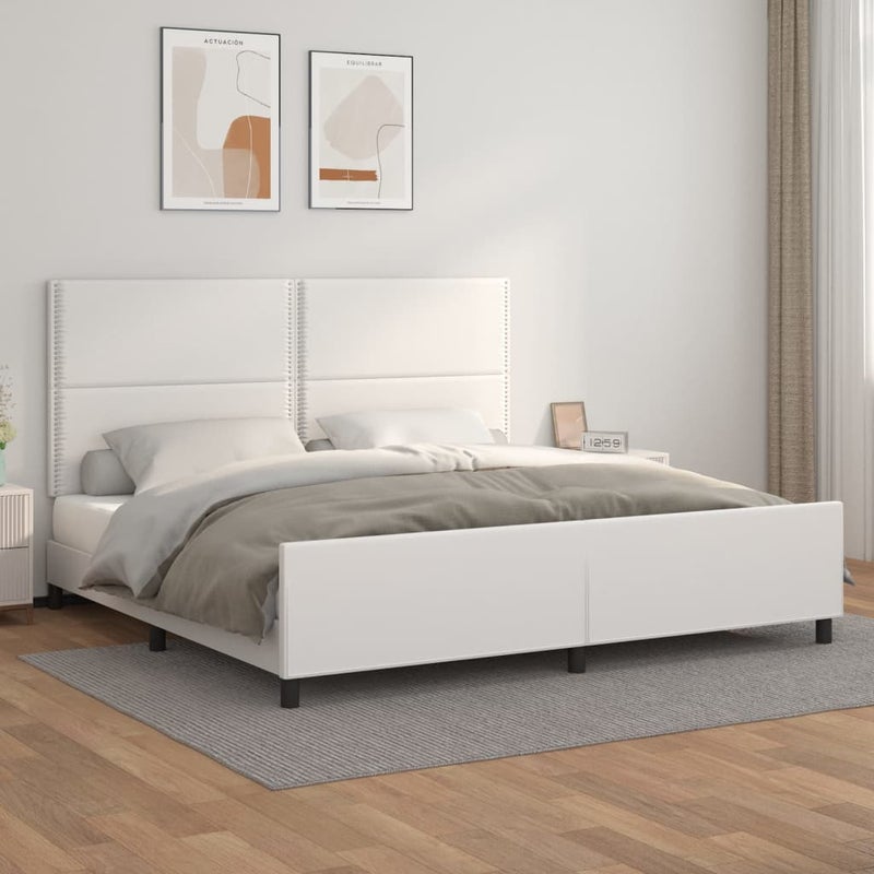 Łóżko tapicerowane rama łóżka ze stelażem białe skóra sztuczna 200x200 cm