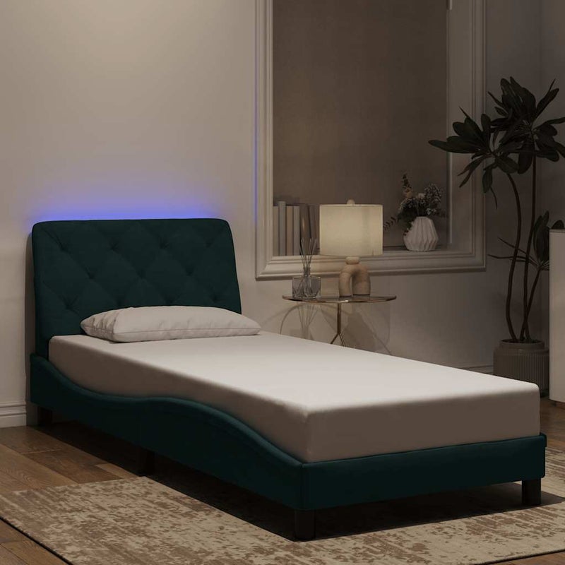 Łóżko Tapicerowane Zielone Rama Łóżka Ze Stelażem Sypialnia LED 80x200cm