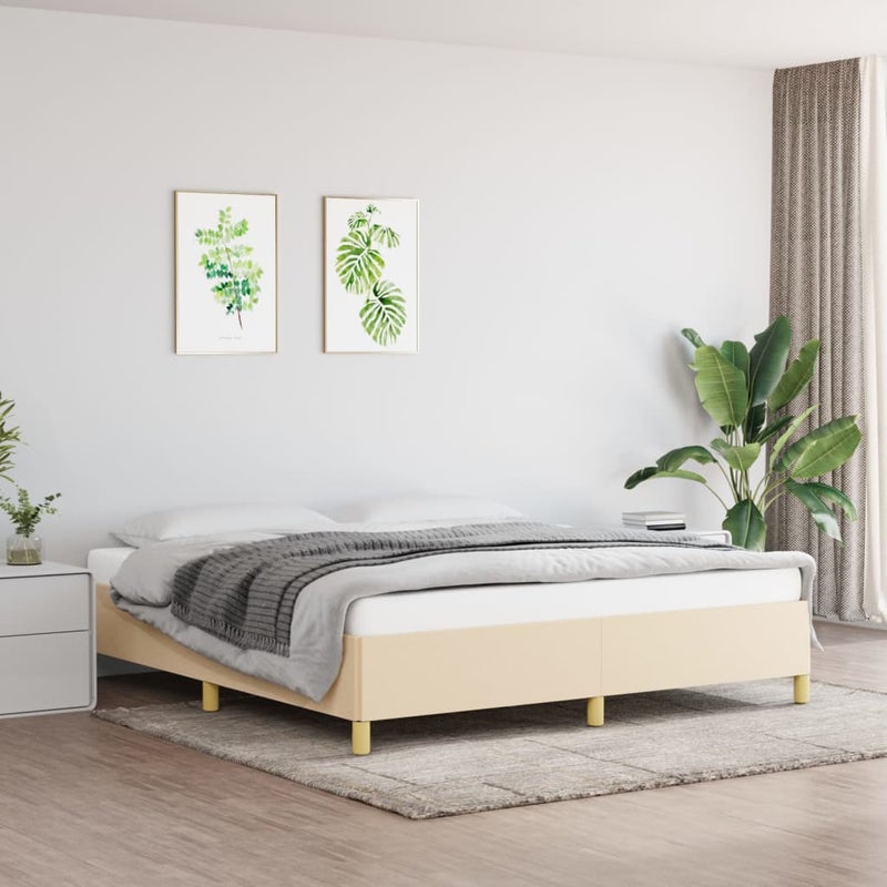 Łóżko tapicerowane rama łóżka ze stelażem do sypialni kremowe 180x200 cm