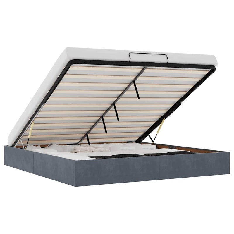 Łóżko Tapicerowane Szary Aksamit z Materacem Podnośnik Sypialnia 200x200 cm