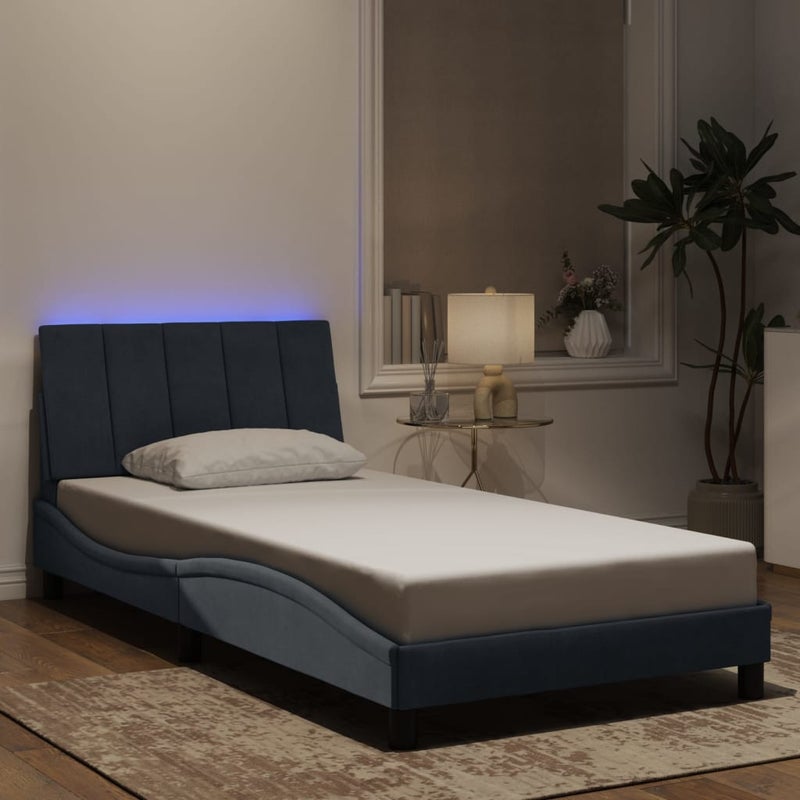 Łóżko tapicerowane rama łóżka ze stelażem szare aksamitne led 100x200 cm