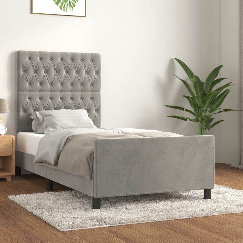 Łóżko tapicerowane rama łóżka ze stelażem szare aksamitne 100x200 cm