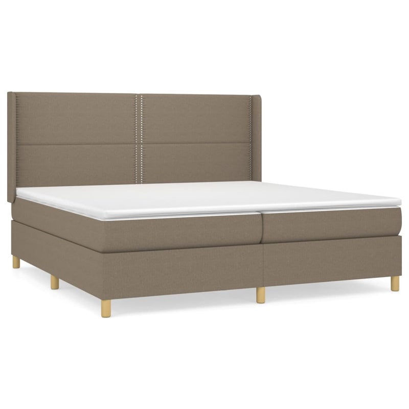 Łóżko Kontynentalne z Materacem Taupe Tkanina Łóżko Sypialniane Tapicerowane 200x200 cm