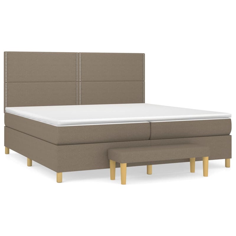 Łóżko Kontynentalne z Materacem Taupe Tkanina Łóżko Sypialniane Tapicerowane 200x200 cm